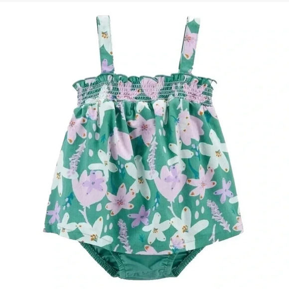 Carter's Just One You Baby Girls Size 18M Green & Purple Floral Tank Romper NWT - Picture 1 of 4